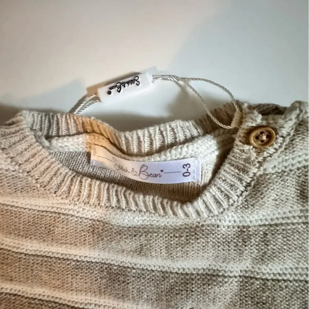 Stitch & Bean Baby Crewneck Sweater White Stripe Shorts Sweater Set Sz 0-3 NWT